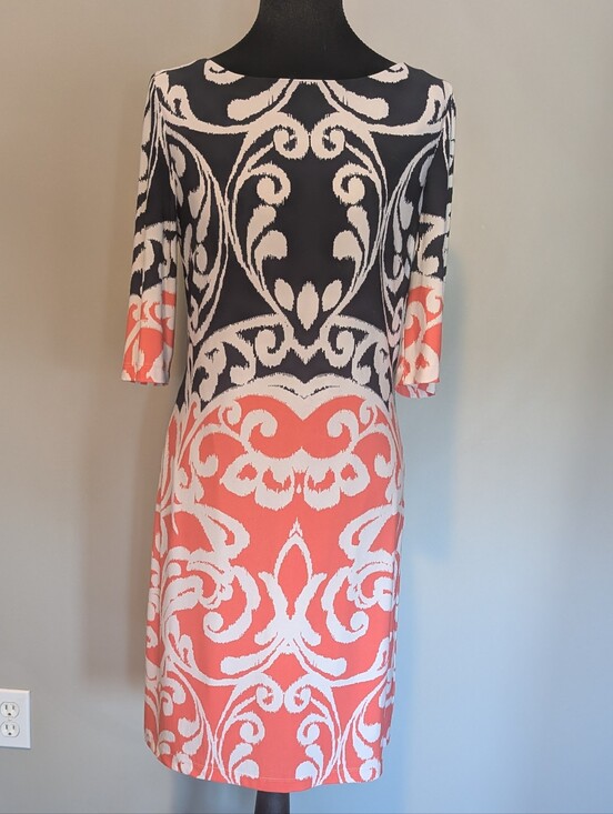 Eliza J Dresses & Skirts - Eliza J Coral, Black and White Long Sleeve Printed Sheath Dress
